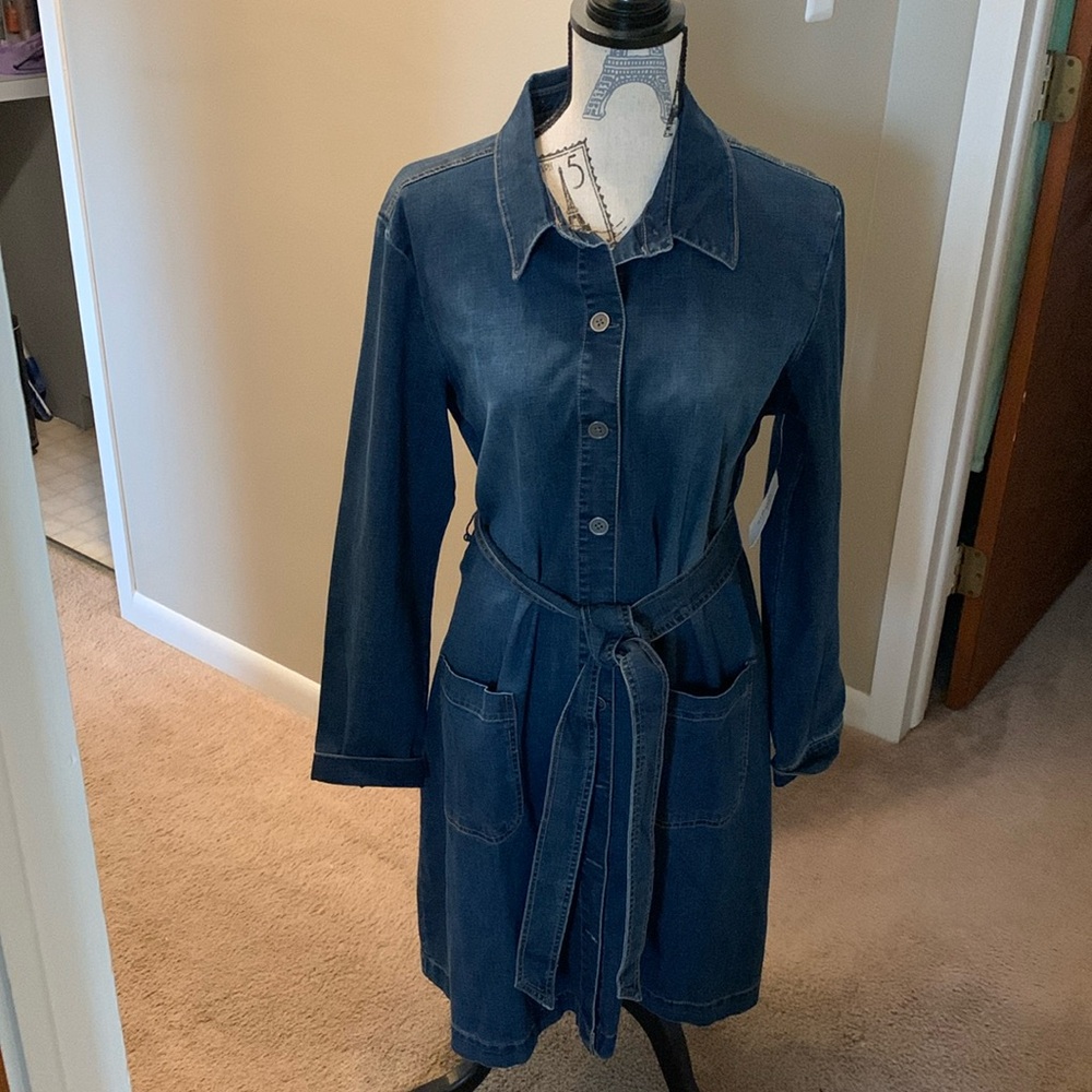 Denim belted dress